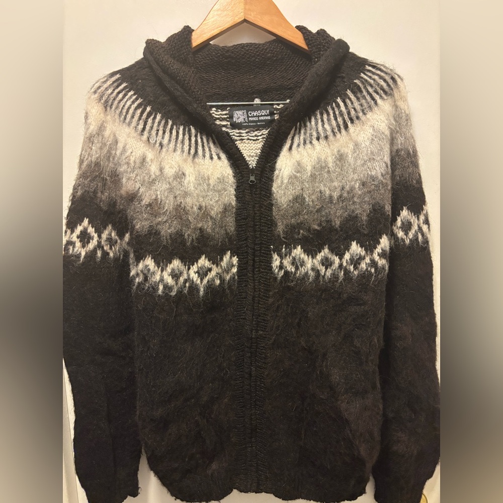 Chasqui Mano Andinas Alapaca Wool Hooded Zip-Up Sweater~ Large Men's/Women's